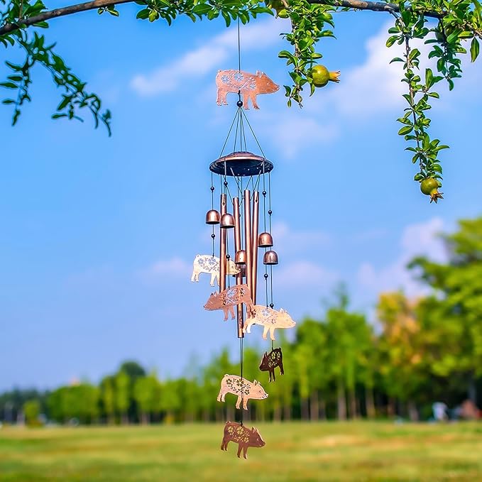Pig Wind Chimes Outdoor Pig Gifts for Women/Men/Mom/Wife/Grandma Birthday Gifts Memorial Gift Metal WindChimes for Outside/Indoors, Lawn, Patio, Home, Porch, Yard Decor, Garden Decorations