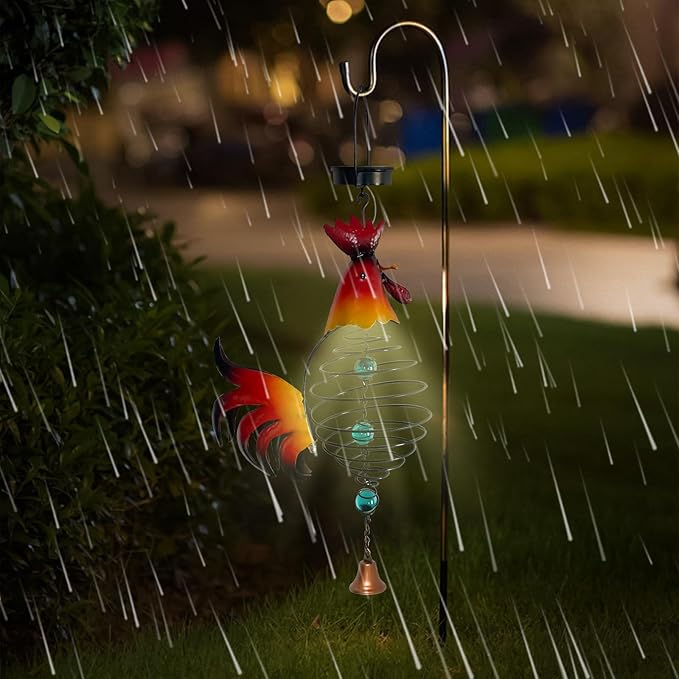Solar Garden Decor for Outside, Solar Lanterns Outdoor Waterproof, Chicken Lamp Hanging Light for Porch Decoration, Yard Art, Unique Wind Chimes Gift for Women Mom Grandma