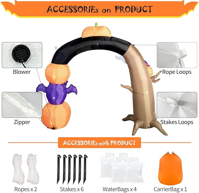 DomKom 10FT Long&8FT Tall Gaint Halloween Inflatable Decorations Dead Tree Arch, Build-in LED Lights Holiday Blow Up Yard Decoration for Halloween Holiday Party Outdoor, Garden Yard Lawn Decor