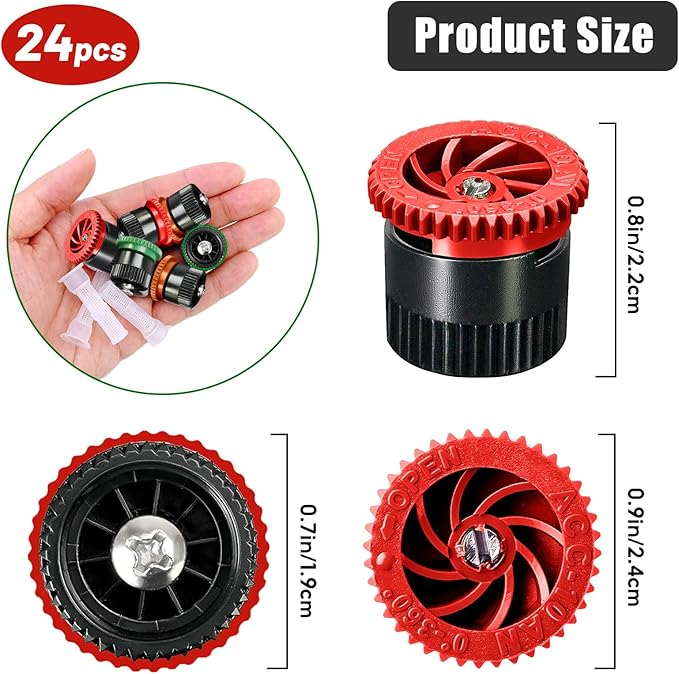 24 Pieces Variable Arc Nozzle, Replacement Pop-up Sprinkler Heads Compatible with Most of Adjustable Pop Up Sprinklers Spray Head for Garden Lawn Irrigation (8AN, 10AN, 12AN)