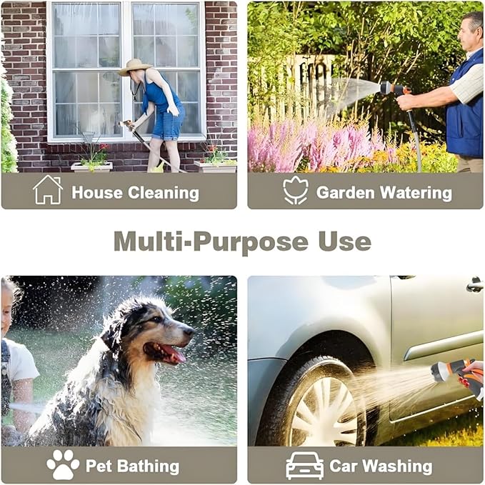 Garden Hose 50FT, Stainless Steel Water Hose with Nozzle, Flexible, Lightweight, Puncture Proof, Never Kink & Tangle, Heavy Duty Garden Hose for Yard and Outdoor