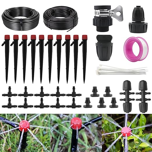 Drip Drop Irrigation System Kit, 50 Ft Automatic Drip Irrigation Kit for Watering Plant, Greenhouse Sprinkler System Kits, Patio Garden Sprinkler with 1/2in,1/4in Drip Irrigation Tubing