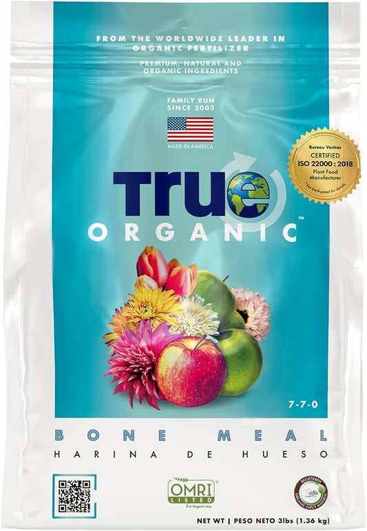 True Organic Bone Meal – Organic Fertilizer for Growth, Flowering, and Fruit Production – 3lb Bag Covers 61 Sq. Ft.