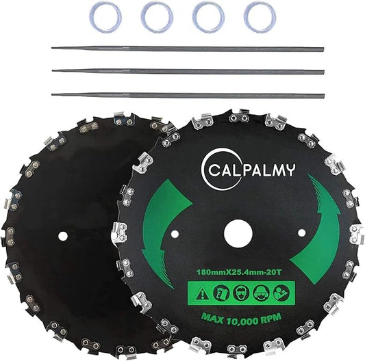 (2-Set) 7" x 20T Chainsaw Tooth Brush Blades – 2 Blades, 3 Assorted Round Files (5/32’’, 3/16'', 11/64'') and 4 Washers | for Cutter, Trimmer, Weed Eater | Made from Carbon Steel, Cuts Like Butter