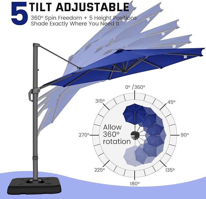 Hotime 10ft Patio Umbrella Outdoor Patio Windproof and Height adjustable, Heavy Duty Aluminum Round Offset Patio Umbrella Cantilever Pool Umbrella with 360°Rotation for Garden Deck Pool, Dark Blue