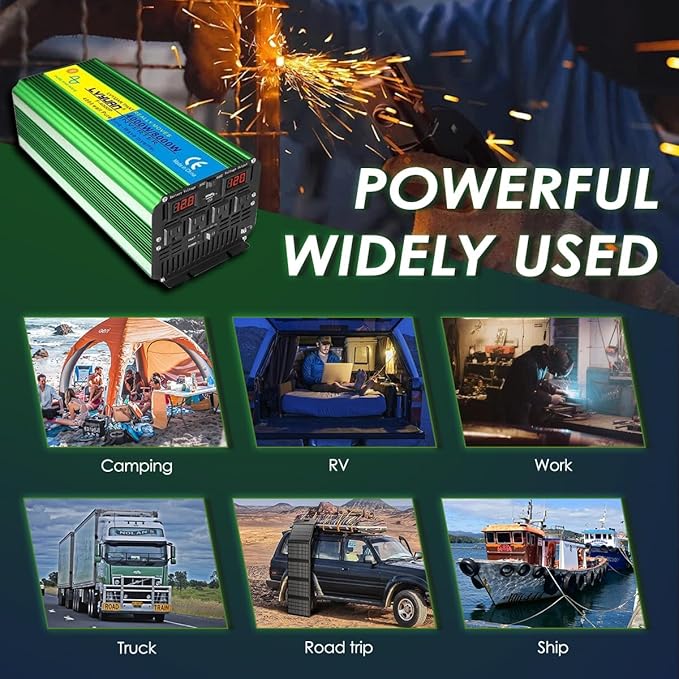 LVYUAN 4000 Watt Heavy Duty 8000(Peak) Pure Sine Wave Power Inverter 12V DC to 110V/120V AC Converter with 4 sockets,LED Display,Remote Control and USB Port for Family,RV, Truck,Road Trip,Emergency