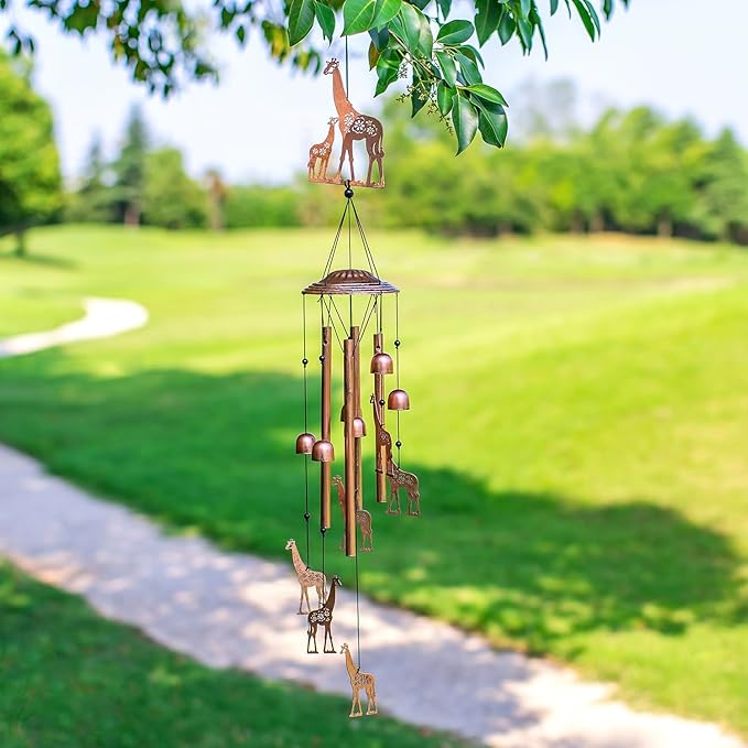 Giraffe Wind Chimes Outdoor Giraffe Gifts for Women/Men/Mom/Wife/Grandma Birthday Gifts Memorial Gift Metal WindChimes for Outside/Indoors, Lawn, Patio, Home, Porch, Yard Decor, Garden Decorations