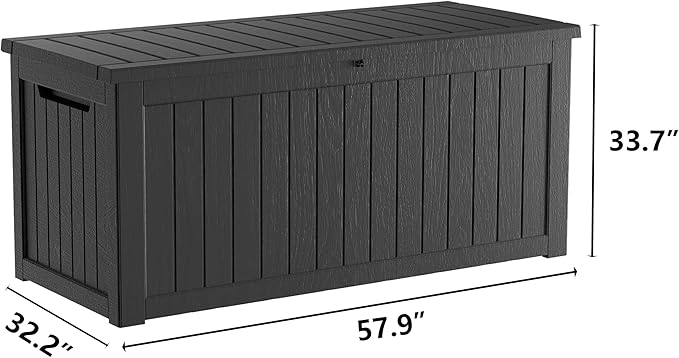 270GAL Extra - Large Black Outdoor Deck Box with Lock Hole- Waterproof, SGS - Tested UV Resistance, Roomy Storage for Lawn Mowers, Camping Gear, and More, Quick and Easy to Set Up