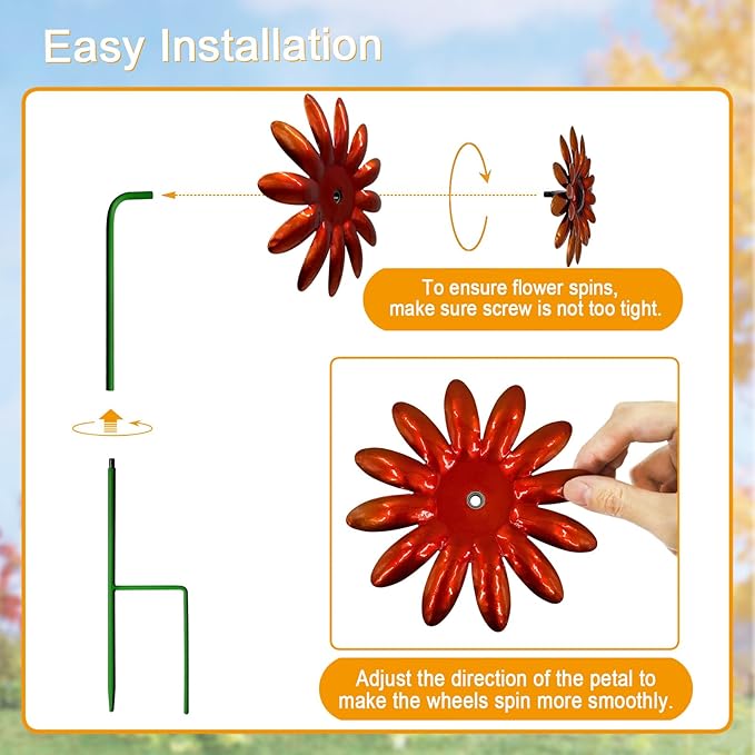 5 Pack Metal Autumn Mums Wind Spinner Garden Stakes,Outdoor Lawn Ornaments,Fall Yard Decorations,Garden Decor for Outside