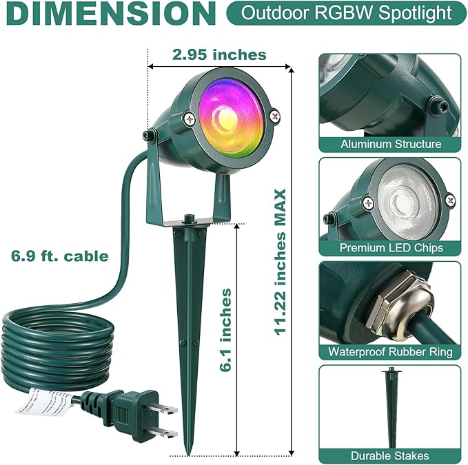 Enhon 2 Pack Halloween RGBW Spotlight Outdoor, Waterproof Landscape Lighting 120V LED Spot Lights with Remote Control Color Changing, Outdoor Stake Lights for Holiday Garden Yard (Patent Pending)
