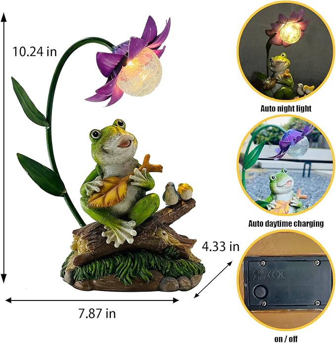 Garden Decor Statues, Outdoor Funny Frog Statue, Solar Frog Gift Sculpture Decoration for Home Patio, Yard, Lawn, Porch, Ornament