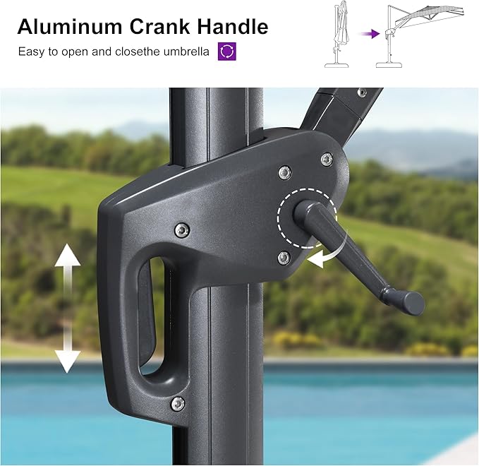 PURPLE LEAF 8' X 8' Swivel Outdoor Patio Aluminum Umbrella with Base Left-right Tilting Cantilever Offset Umbrella with UV Resistant Heavy Duty Fabric for Deck Pool Patio Backyard, Pebble Grey