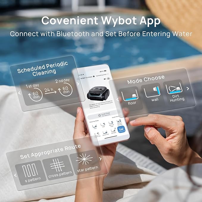 WYBOT C2 Vision AI Camera Cordless Pool Vacuum Robot for inground Pools, 8-in-1 Pool Cleaner, Ultra-fine Filtration, Brushless Motor Powerful Suction, Wall Climbing, Waterline Cleaning, Gray Green