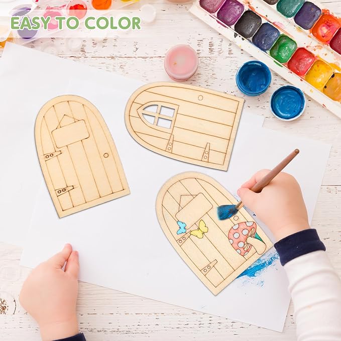 36pcs Mini Wooden Fairy Doors, Unpainted Elf Doors for Home Office Garden Decoration, Assorted Colors, 3.93 x 2.67 x 0.11 Inch