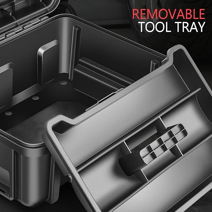 DNA MOTORING 2pcs Tool Boxes Set - Lockable Organizer Storage Portable Toolbox with Removable Tray for Workshop Garage & Household, Large Capacity, TOOLS-00310
