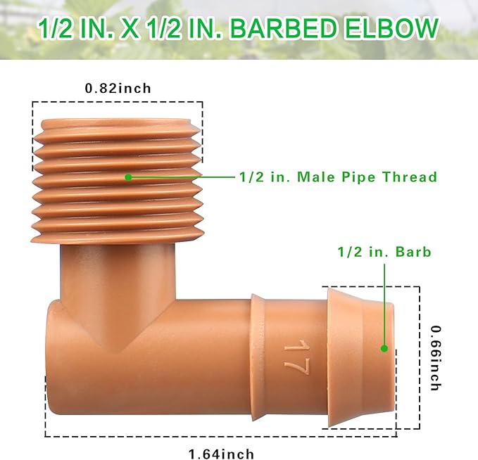 1/2 Inch Threaded Drip Irrigation Male Adapter:Drip Irrigation Universal PVC Adapter 1/2" Male Pipe Thread (MPT) x 1/2" Barb Elbow Swing Pipe Irrigation Fittings (10 Pack)