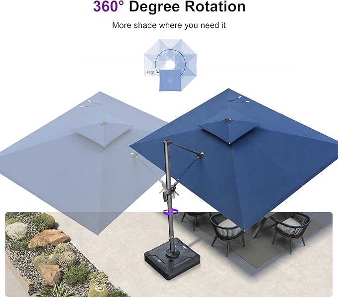 PURPLE LEAF Cantilever Umbrella with Base Included 9' X 12' Outdoor Double Top Large Rectangle Umbrella Heavy Duty 360° Rotation Offset Patio Umbrella for Garden Deck Pool Backyard Spectrum Indigo
