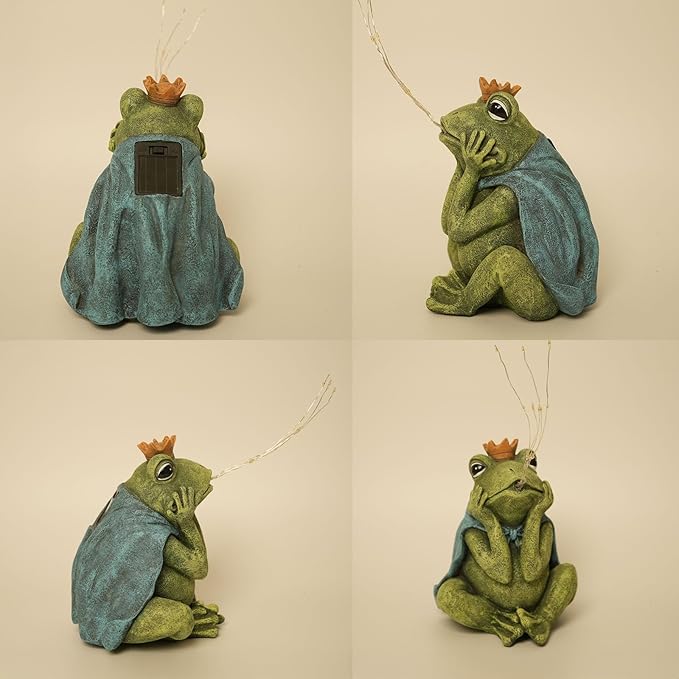 Solar Garden Decor Frog Prince Statue Outdoor, Birthday Gifts for Women Mom Grandma Senior Elder, Frog Ornament for Balcony, Garden, Patio, Yard, Lawn