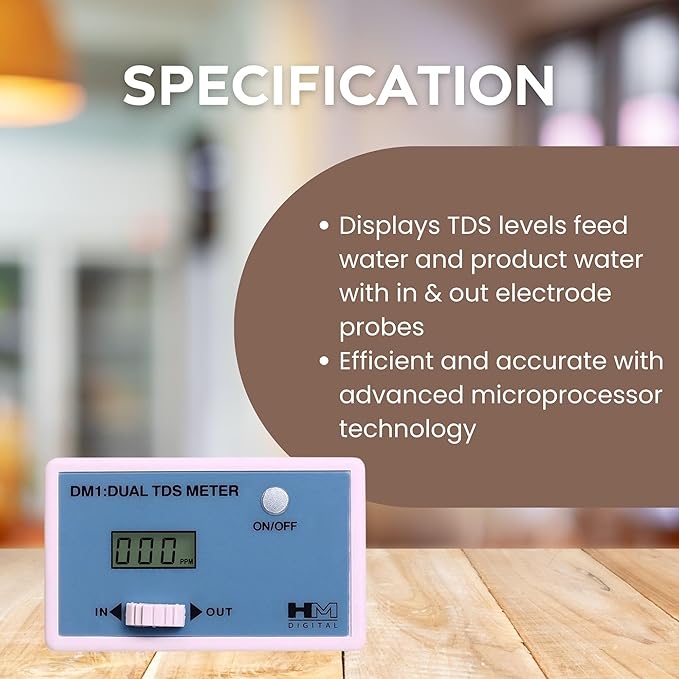 HM Digital DM-1 In-Line Dual TDS Monitor, 0-9990 ppm Range, +/- 2% Readout Accuracy,Blue & White