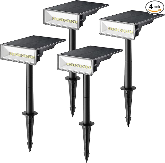 Consciot Solar Spot Lights Outdoor, 4 Pack, White, 600 Lumens, IP65 Waterproof, 6500K Daylight, Solar Landscape Lights for Yard Garden Tree House