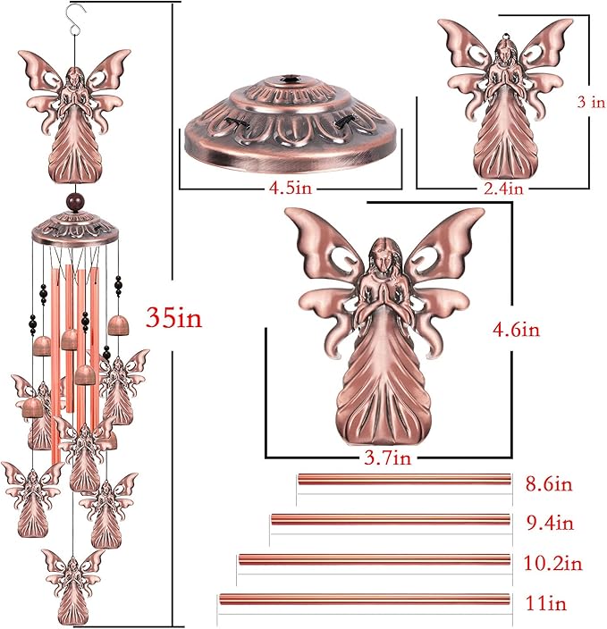 Outdoor Angel Wind Chimes, Gifts for Mom & Grandma & Family, Music Wind Catcher, Mobile Angels Ornaments, Memorial Windchime, Blessing Wind Bells for Indoor,Home,Balcony,Lawn,Yard, Garden Decoration