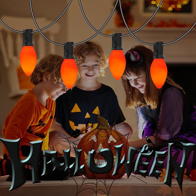 C7 Christmas Lights, 25FT C7 String Lights with 27 Orange Bulbs, Hanging Christmas Decoration Light for Outdoor Indoor Patio Home Party Garden Yard-Black Wire