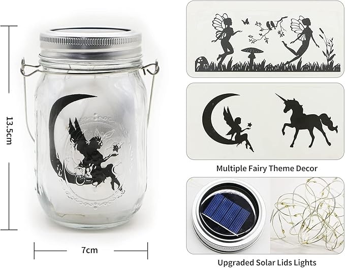 8 Pack Fairy Star Firefly Jar Lids Lights,Solar Fairy String Lids Lights(No Jars),Waterproof Lantern Mason String Solar Lights with Hangers for Regular Mouth Jars Christmas Gifts(Cold White)