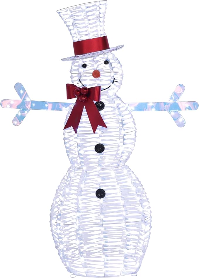 VEIKOU 4.5FT Christmas Outdoor Decorations Snowman, Outdoor Christmas Decorations Snowman with 100 LED Lights, Pre-Lit Iridescent Christmas Decor Snowman for Indoor Outdoor Garden, Yard, Lawn