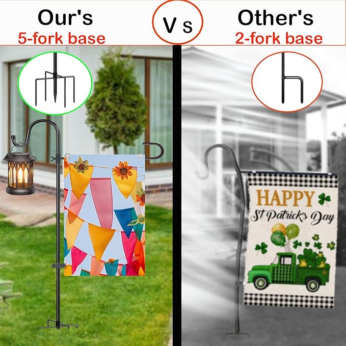 Upgraded 46 Inch Heavy Duty Metal Garden Flag Holder with Shepherd Hook, Yard Stand Fits 12x18 Flags - Solar Lights & Flags Not Included