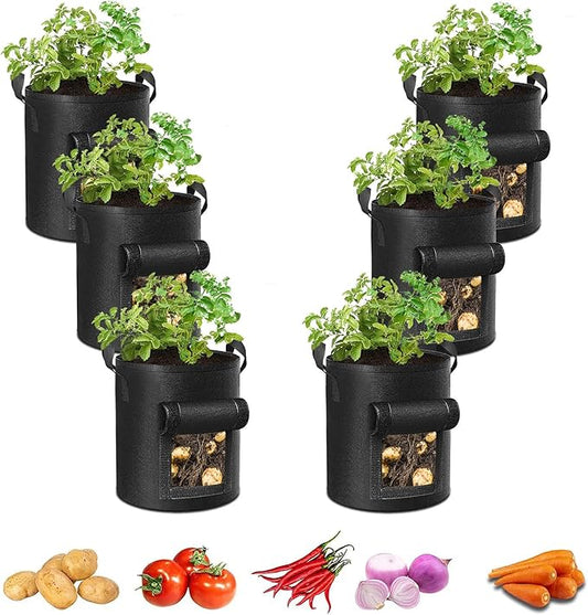 6-Pack 10 Gallon Potato Grow Bags, Heavy Duty Fabric Pots with Handles,300G Thickened Nonwoven Pots for Plants