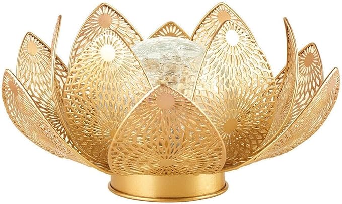 Solar Lights Outdoor Waterproof Lotus Flower Metal Yard Art Decoration Crackle Globe Glass Solar Lamp Garden Decor for Outside, Flowerbed Lawn Patio Porch Pathway Pond Decorations