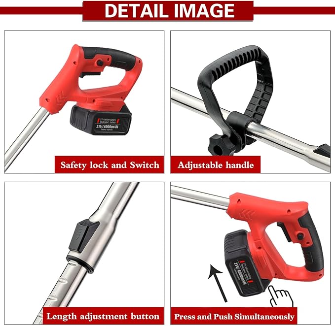 Weed Wacker Cordless Electric Brush Cutter Stringless Weed Eater with 2 Types Blades 2 Batteries Lightweight for Garden Yard Lawn Trimming/Pruning,1 Charger Red