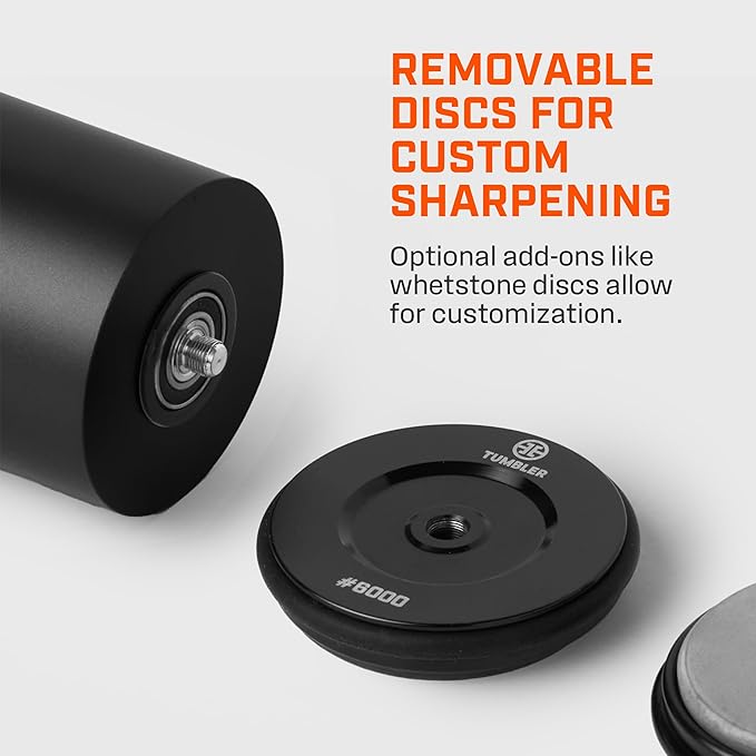 TUMBLER Pro Rolling Knife Sharpener™ - Knife Sharpening Made Easy - Rolling Knife Sharpening Kit with Removable Disc System - Includes 4-Layer Diamond Sharpening Disc & EdgeBoost Ceramic Disc (Black)