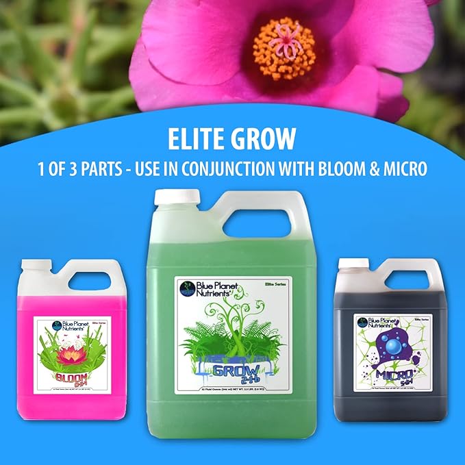 Elite Series Grow Quart (32 oz) | Flowers Herbs Vegetables Fruit | Soil Hydroponic Aeroponic Coco Coir Soil-Less | Fertilizer Plant Food for All Plants & Gardens | Blue Planet Nutrients
