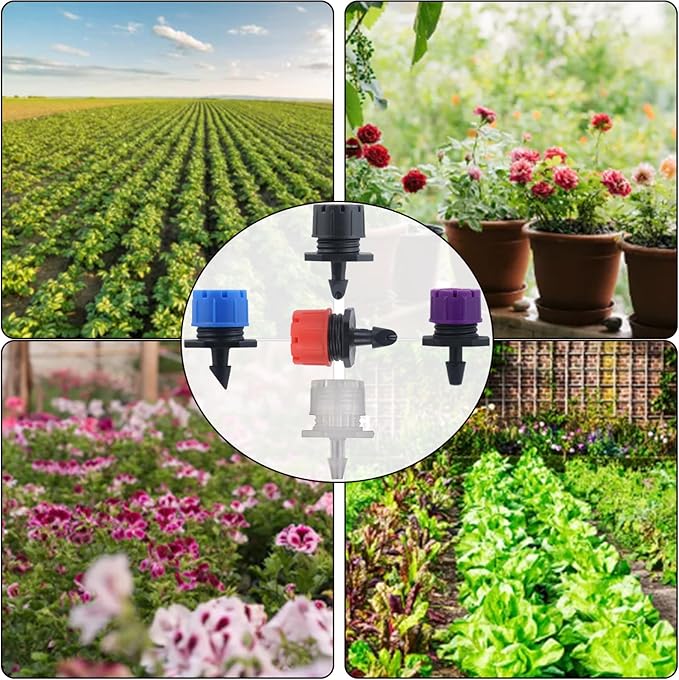 150 Pcs Adjustable Micro Drip Irrigation Sprinklers 1/4 Inch Universal 8-Hole Flow Dripper Garden Irrigation Nozzles for 4mm/7mm Tube Watering System (Blue)