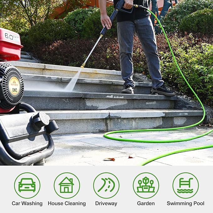 YAMATIC Durable Pressure Washer Hose 50FT, 3400 PSI 1/4'' Power Washer Hose Replacement for Gas&Electric Washer, Wear Resistant Extension Leak-Free M22 Fittings, Green