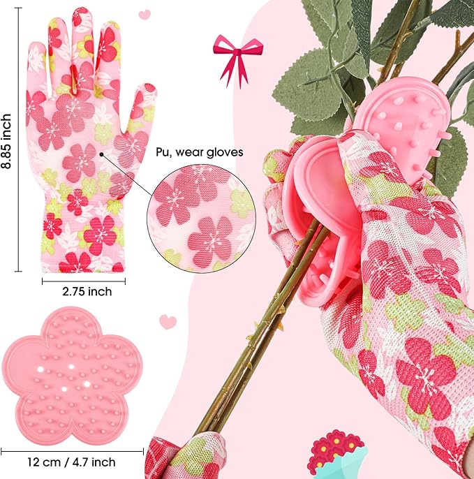 WILLBOND 10 Pcs Rose Thorn Stripper Tool Valentines Gifts Florist Supplies Rose Thorn Remover Kit Garden Remover for Flower Stripper Kit Florist Tool, Floral Gloves Tape(Pink,Flower)