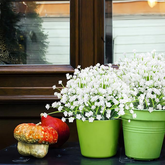 24 Bundles Artificial Flowers for Outdoor,No Fade Fake Plastic Flowers Faux Plants for Decoration Hanging Planters Indoor Outside Garden Porch Window Box Home Wedding Farmhouse