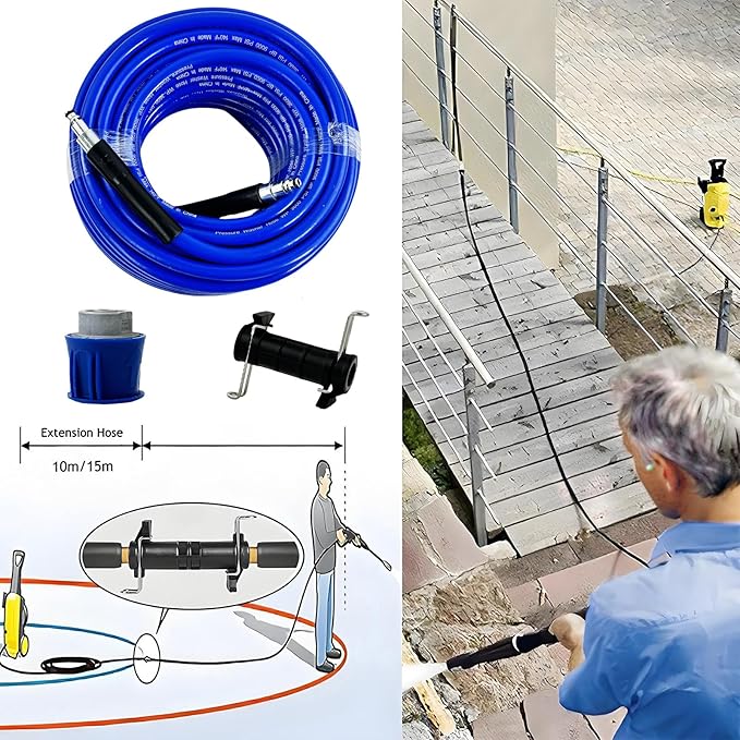 5800PSI/400Bar Ultra Flexible Pressure Washer Hose for Bosch Home Cleaning, 5M-30M High Pressure Extension Tube with Quick-Connect Adapter,(Red/Blue/Yellow/Green/Grey/Orange/Light Blue)(Blue,64FT)