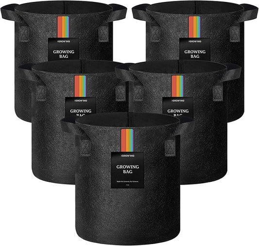 The Growing 5 Pack 3 Gallon Fabric Grow Bags,Thickened Aeration Nonwoven Fabric Plant Pots with Durable Handles,Heavy Duty 300G Planter Pot for Tomato, Fruits, Vegetables and Flowers, Black