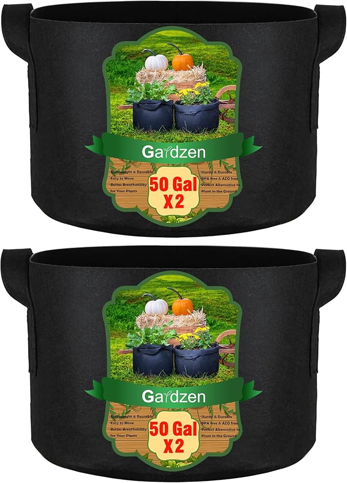 Gardzen 2-Pack 50 Gallon Grow Bags, Aeration Fabric Pots with Handles, Pot for Plants