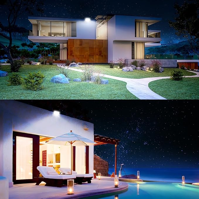 150W Outdoor LED Flood Lights with 10FT Power Cord, 18000LM 5000K White Floodlight, IP66 Waterproof Plug in Flood Light Outdoor Yard Lights for Garden, Garage, Yard, Lawn, Stadium(2 Pack)