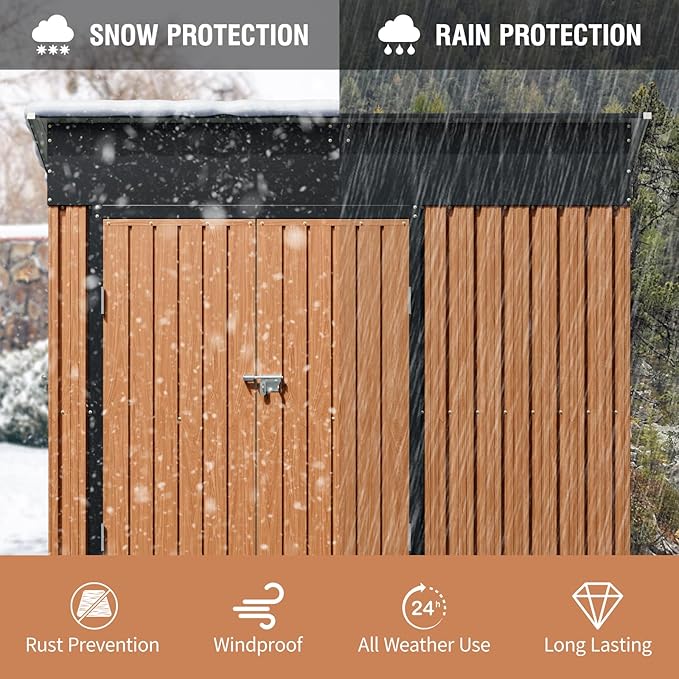 8x4 Ft Outdoor Storage Shed, Metal Garden Shed with Triple Lockable Doors & Vent, Multi-Used Shed for Backyard, Patio, Lawn and Tool & Bicycle Storage