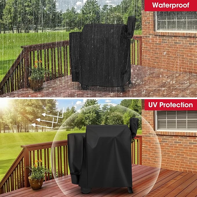 Unicook Pellet Grill Cover Compatible with Traeger 22 Series, Lil Tex, Outdoor Full Length Pellet Smoker Cover, Unique UV Resistant Waterproof Vinyl Exterior with Polyester Lining