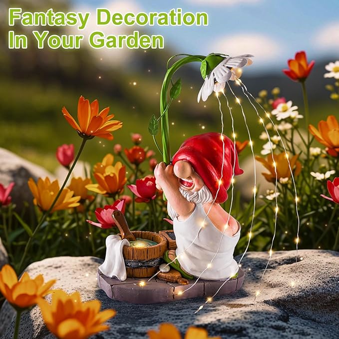 WINTS Garden Gnomes Outdoor Statue with Solar Lights,Bathing Large Funny Gnome Solar Garden Decorations for Lawn, Balcony, Yard,Patio Gnome Gifts for Mom