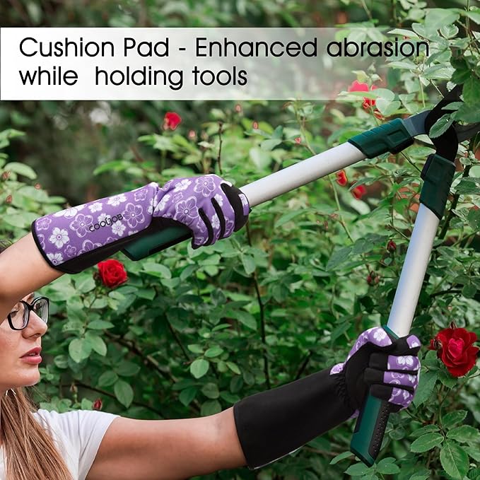 COOLJOB Thorn Proof Rose Pruning Garden Gloves for Women, Long Sleeve Padded Yard Work for Bush, Blackberry, Cactus, Heavy Duty/Puncture Resistant/Machine Washable, Large, Purple