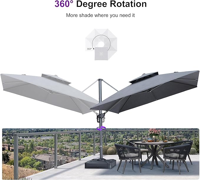 PURPLE LEAF 10 Feet Sunbrella Cantilever Umbrella Outdoor Double Top Large Hanging 360-degree Rotation Square Offset Umbrella for Patio Deck Pool Garden Backyard Cast Slate