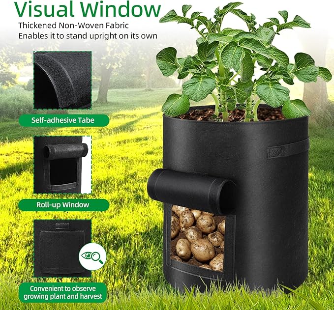 6 Pack Potato Grow Bags 10 Gallon with Flap and Handle, Planter Pots Thick Fabric Garden Containers for Tomato, Vegetable and Fruits