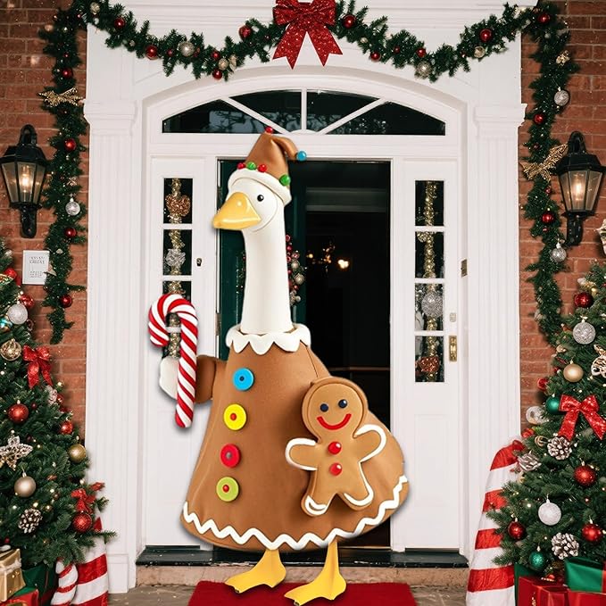 Christmas Gingerbread Porch Goose Outfit for Large 23" High Cement or Plastic Goose Statue, Yard Goose Cloths Decor for Outdoor Lawn Gaden Patio