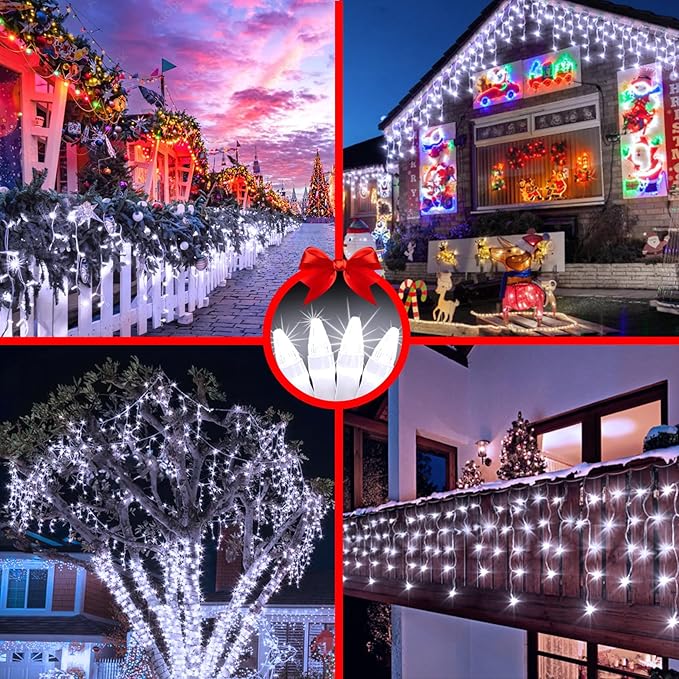 1620 LED Christma Lights with 360 Drops, 164ft Outdoor Hanging lights with 8 Modes & Timer Memory, Outsite Waterproof Curtain String Lights for Front House Fence Tree Holiday Decorations (Cool White)
